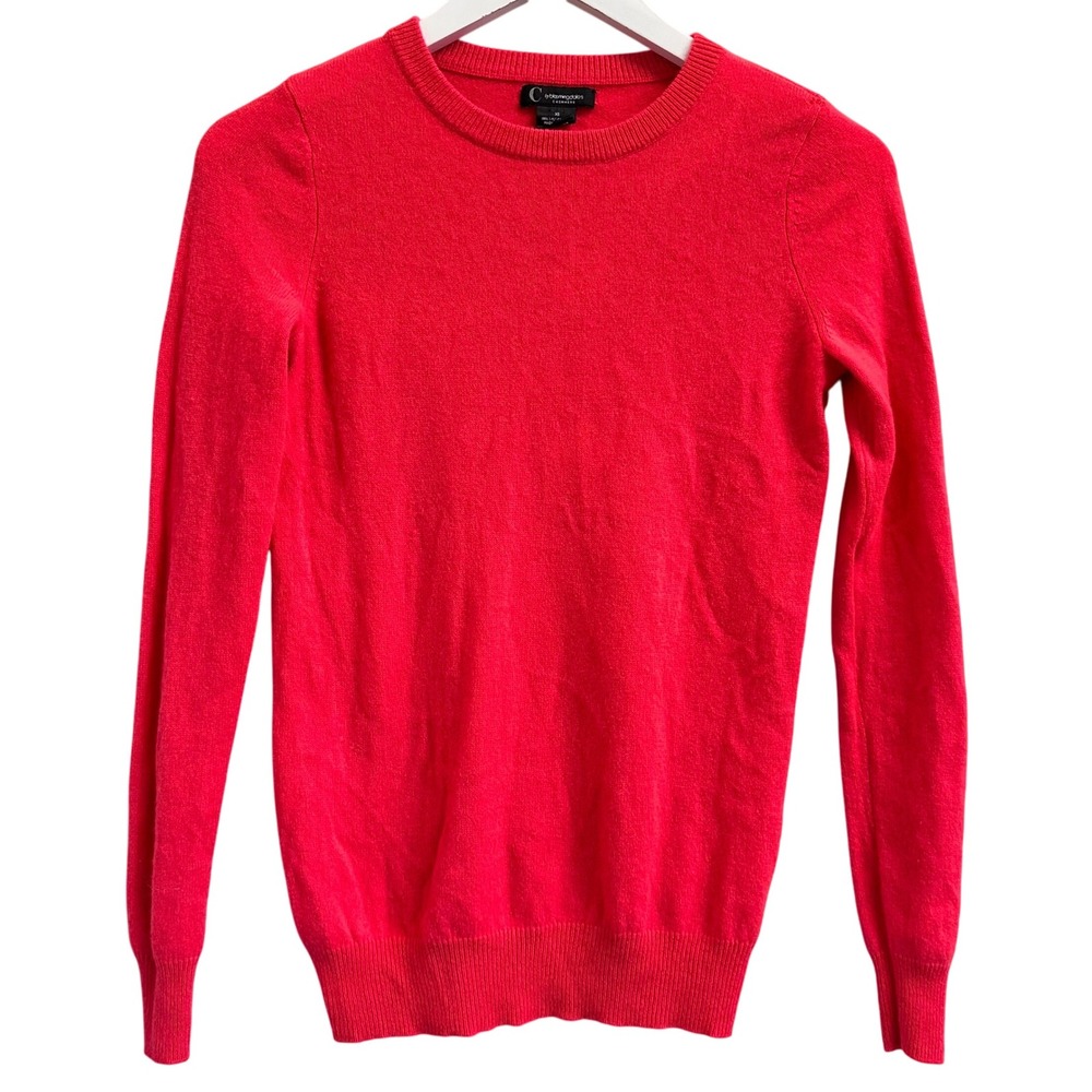 Bloomingdales Cashmere Pullover Sweater Womens XS Coral RED Crew Neck  2 Ply